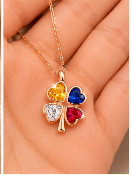 4ct Heart Simulated Pink Yellow Blue Sapphire/CZ Clover Pendant Rose Gold Plated