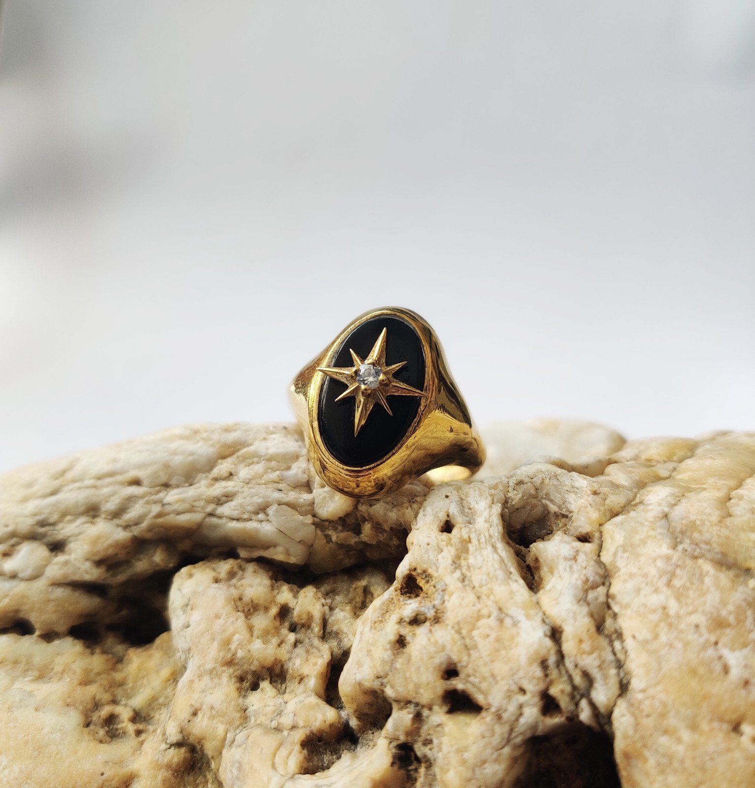 Silver Natural Black Onyx Gold plated Antique Vintage Handmade Ring Size 7 H-18