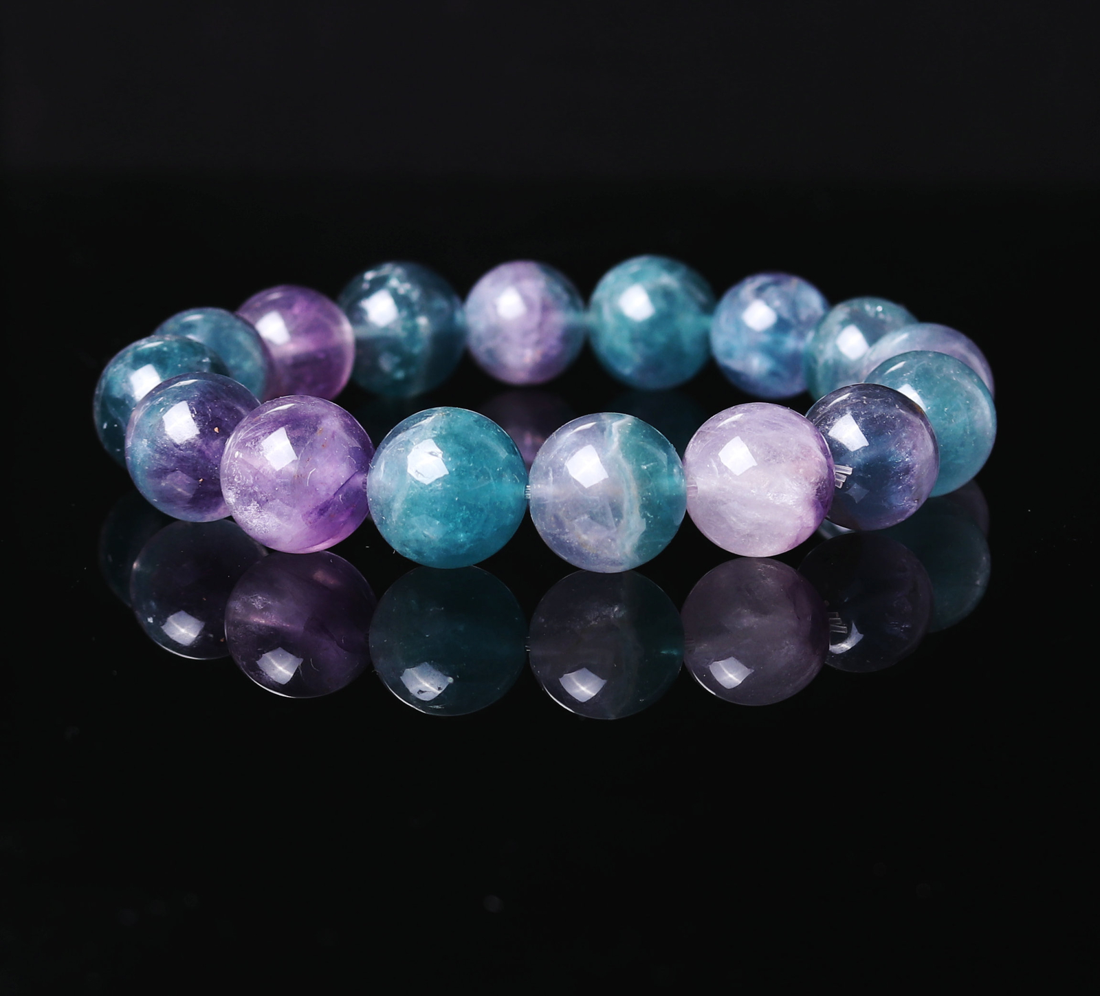 12-13.4mm Natural Blue Green Purple Fluorite Crystal Quartz Beads Bracelet C698