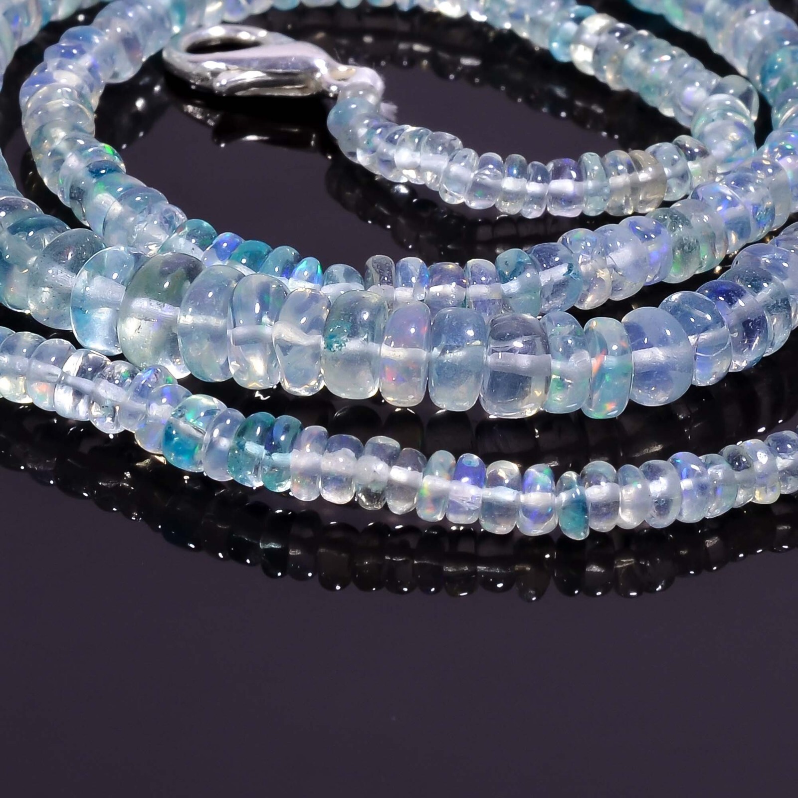 40.55 Ct.Welo Fire Blue Ethiopian Opal Rondelle Smooth Beads Necklace 18″ A2785
