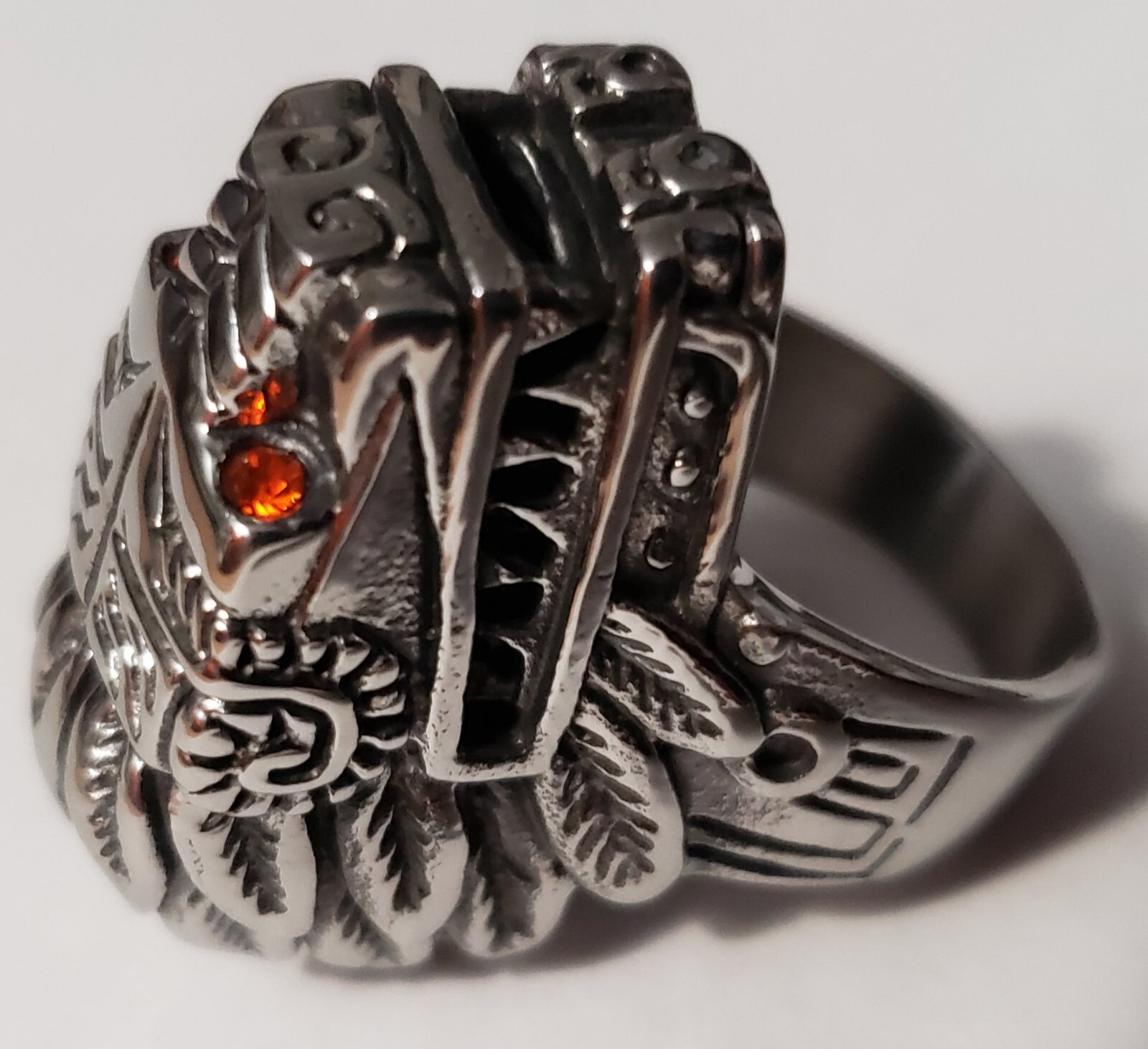 Aztec Mayan Chicano Biker Lowrider Quetzalcoatl Ring red jewel eyes Indigenous