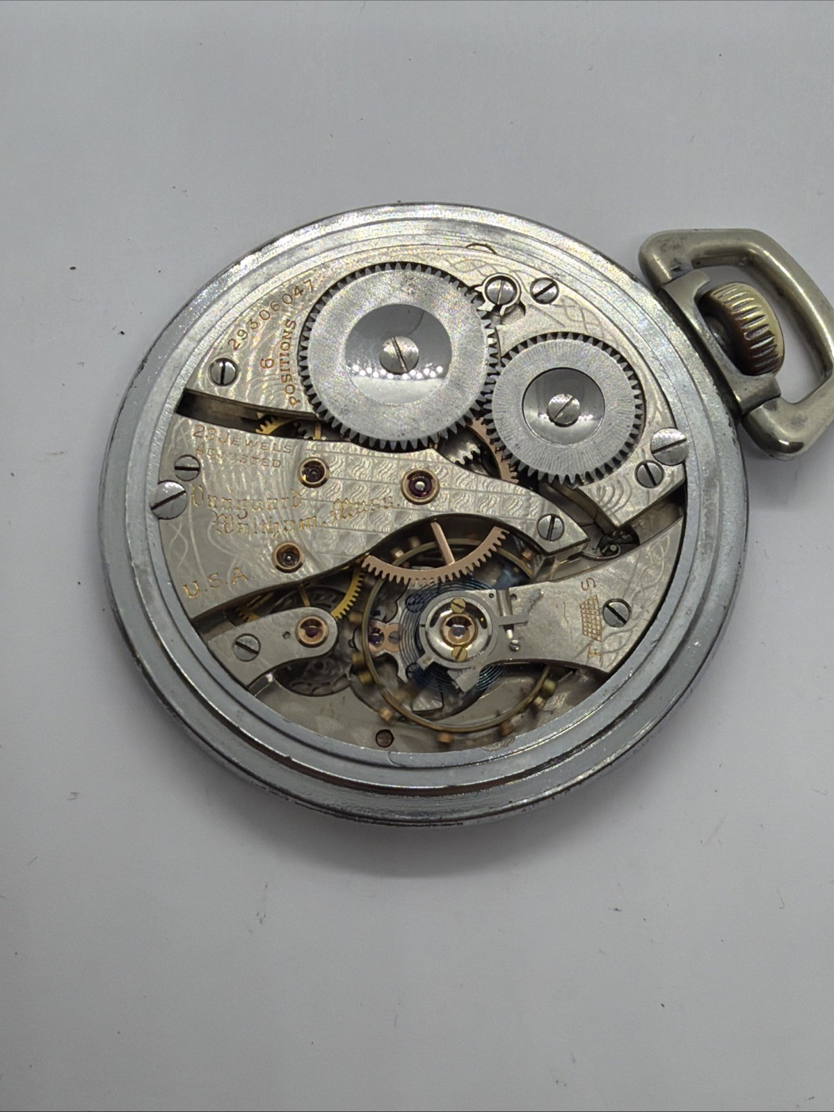 Waltham 16s Vanguard 23J Damaskeened Mint Dial Railroad Pocket Watch Runs Good