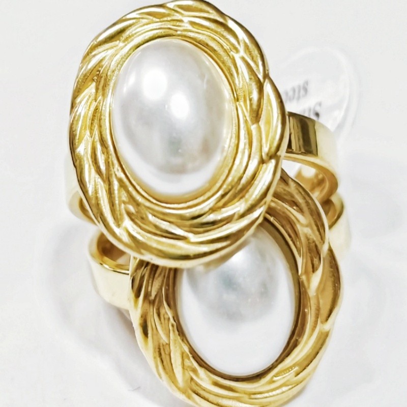36Pcs4mm Stainless Steel Oval ABS Pearl Rings Gold Tone Minimalist Women Jewelry