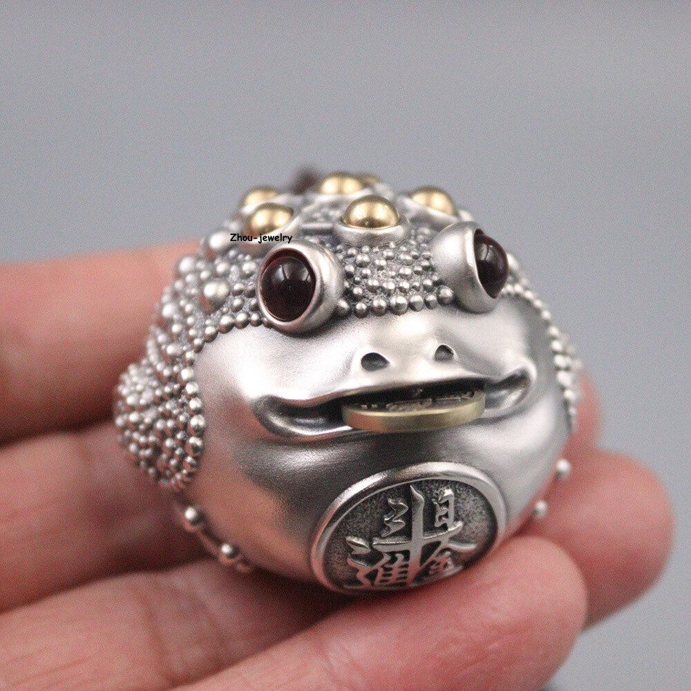 Solid S999 Fine Silver 999 Hand Pieces Wealth Golden Toad Pendant 49-50g 1.88in