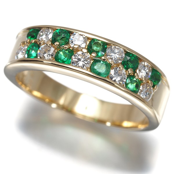 Auth Mikimoto Ring Emerald 0.37ct Diamond 0.36ct US5.75-6 18K 750 Yellow Gold