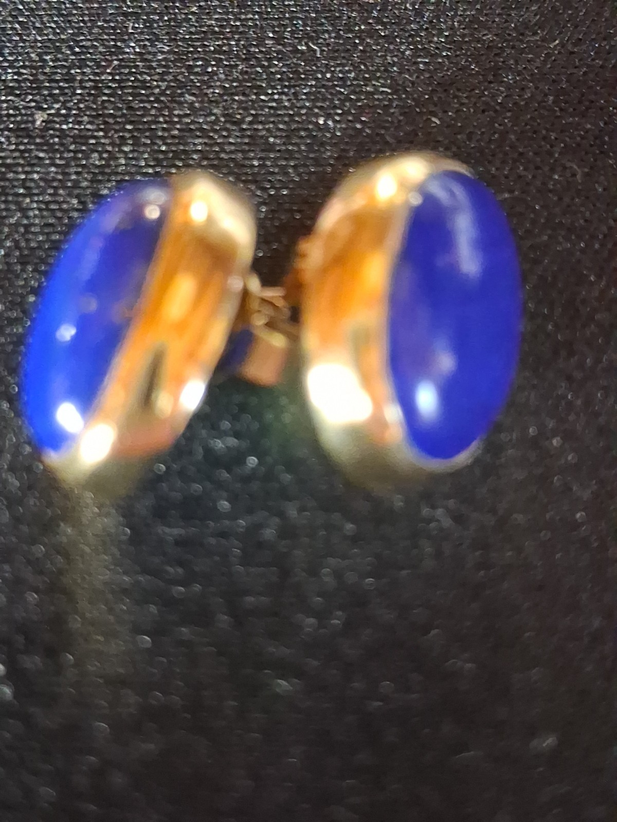 Lapis Lazuli Gold 585 Stud Earrings – Royal Blue AAA – Vintage ~60s