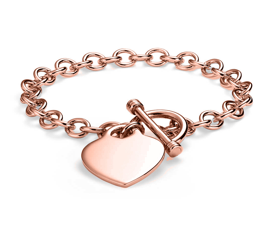 Verona Jewelers Womens Gold Plated Link Toggle Heart Charm Bracelet
