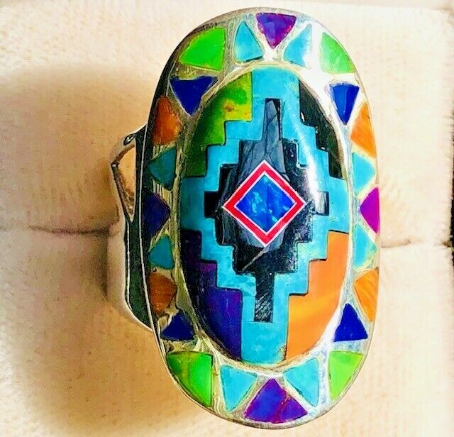 Native Cross Radiant Wrap Around long RING Opal Turquoise 10.75 1.25″ LONG V