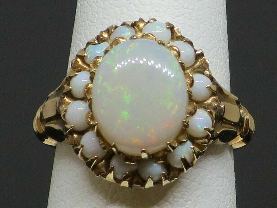 4.20CT Oval Cut Opal Halo Women’s Engagement Ring 14K Yellow Gold Finish