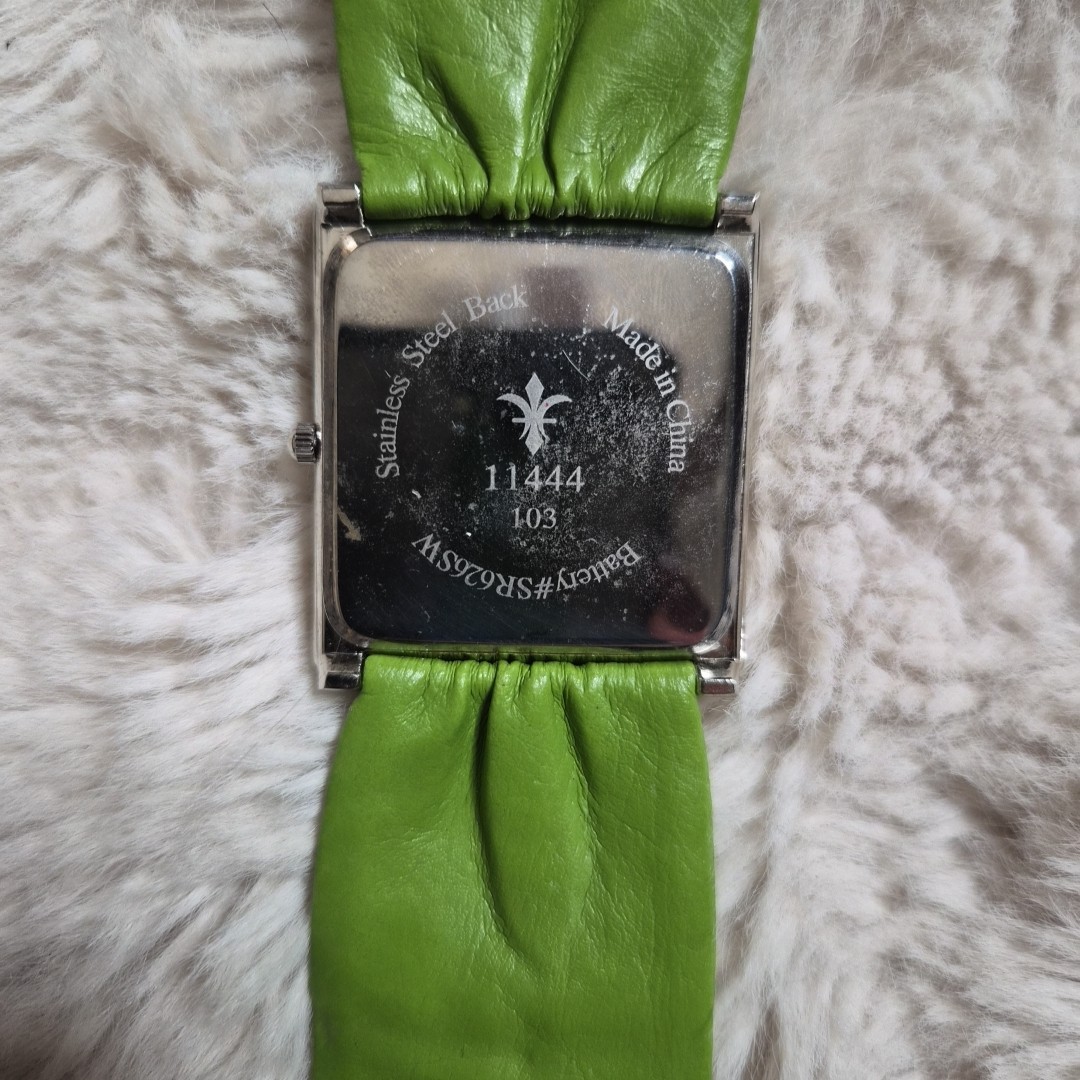 Vintage Y2K Watch Large Green Faux Leather Fabric Band Unique Rare Rhinestone