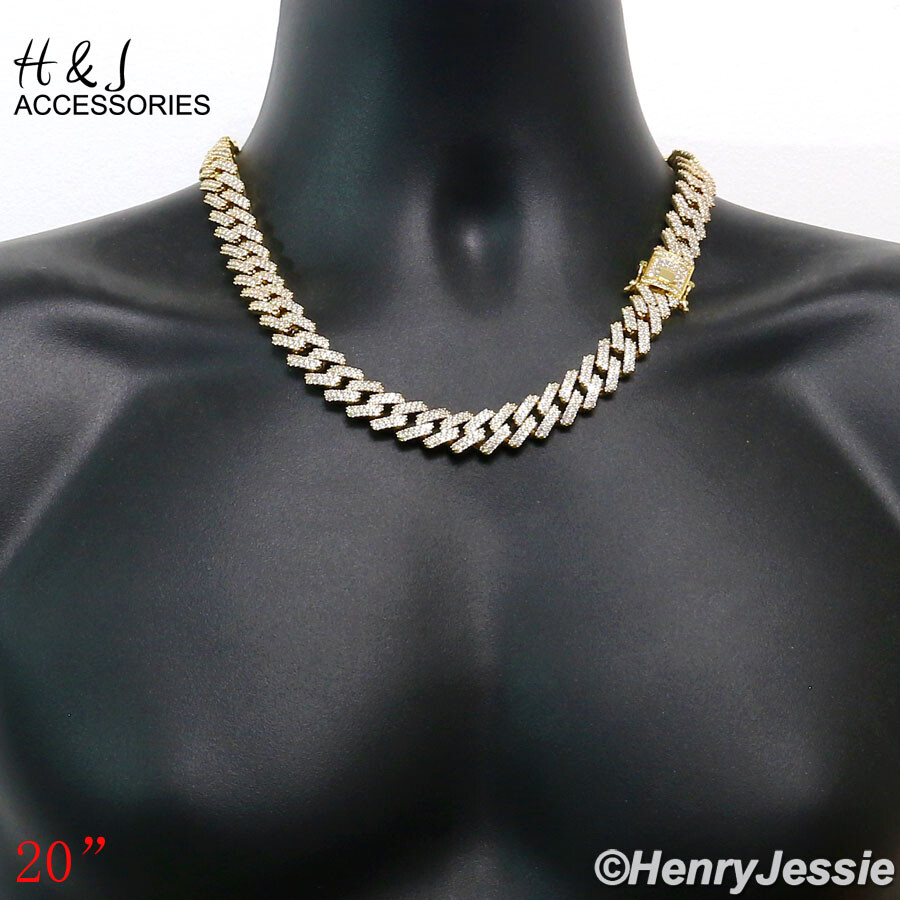 20″MEN 14K GOLD PLATED 14MM GOLD CZ MIAMI CUBAN CURB LINK CHAIN NECKLACE*ABN6