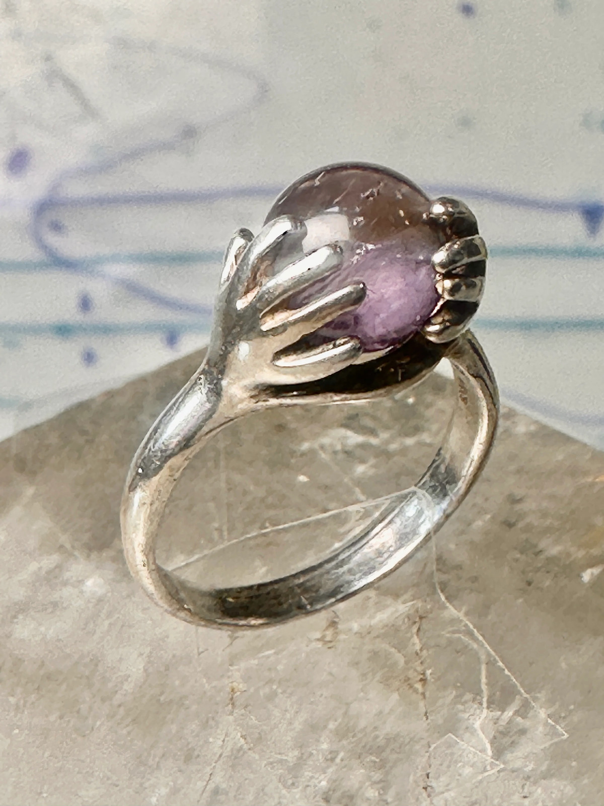 Hands ring size 6 amethyst orb ball globe band sterling silver women