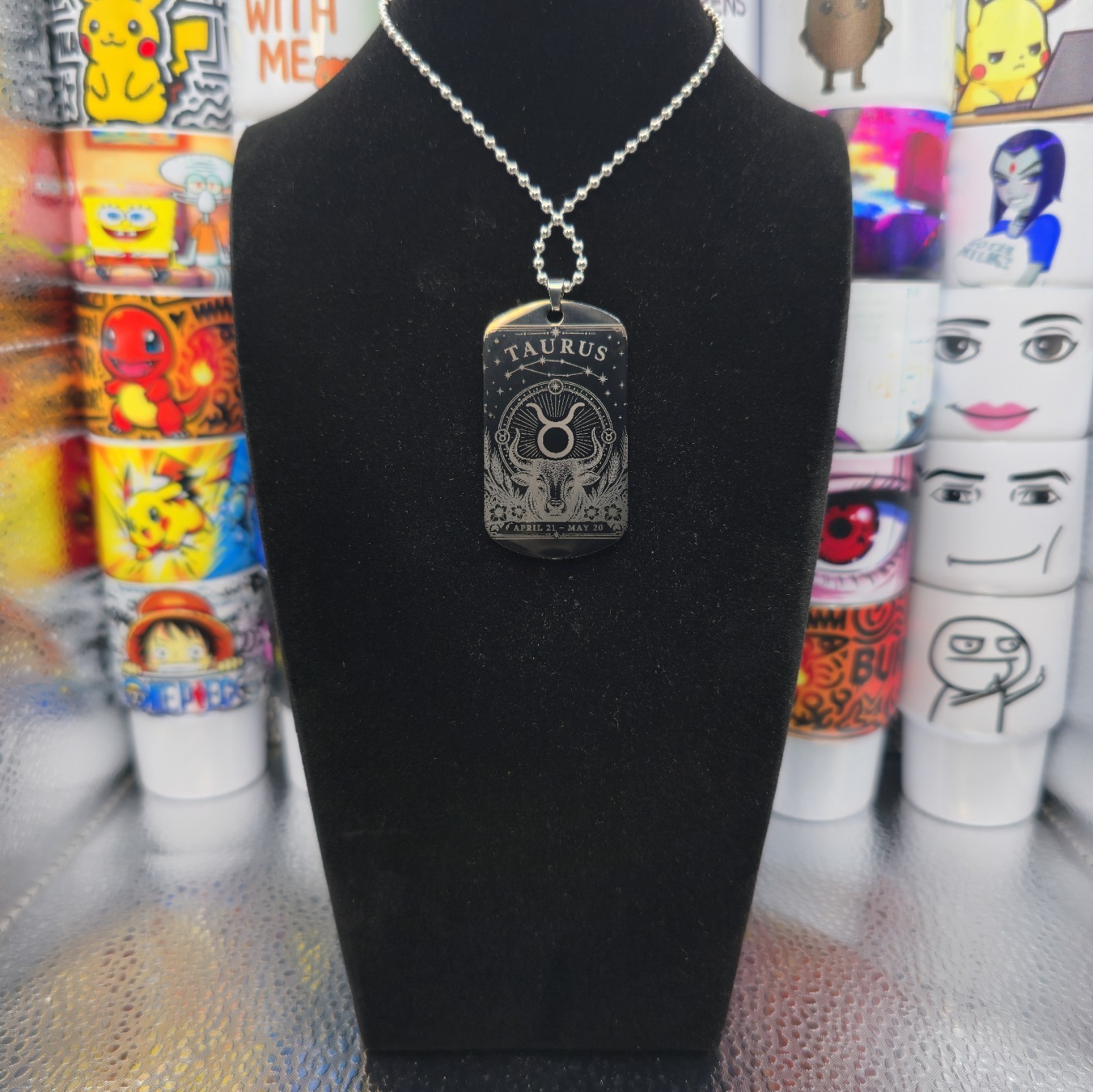 Taurus double sided Zodiac Necklace with Astrological Horoscope Pendant