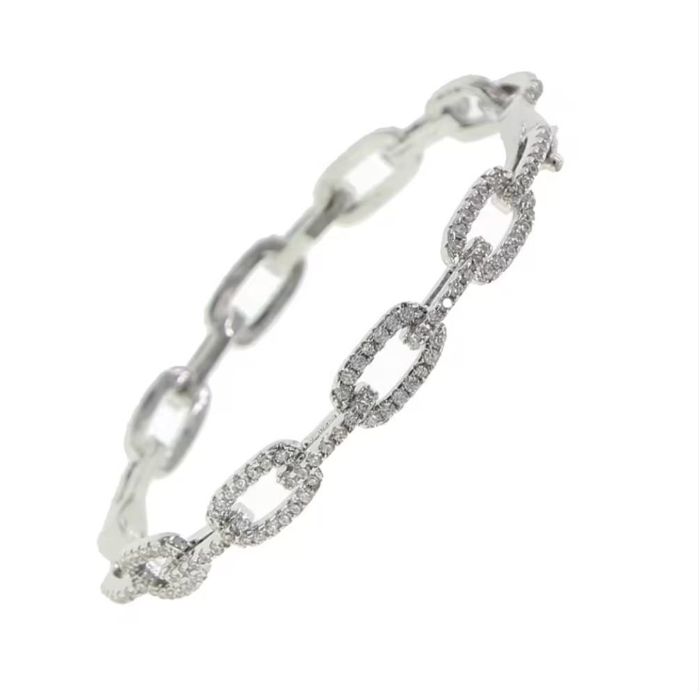 3CT 14K Gold Plated Lab Created Diamond Open Link Chain Bangle for Women Jewelry