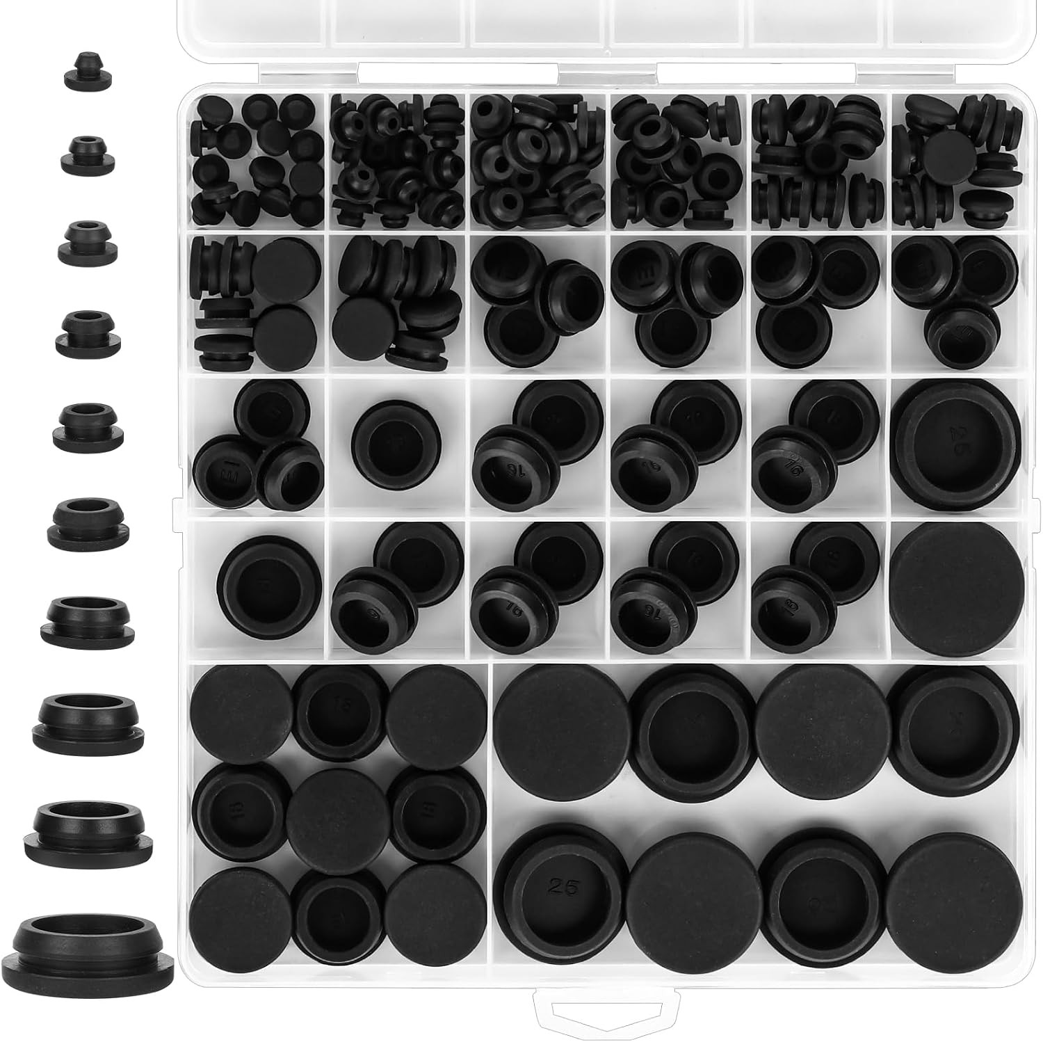150pcs Rubber Plugs for Black Round Holes,1″ 3/4″ 5/8″ 1/2″ 3/8″ 15/32″ 7/16″ 1/