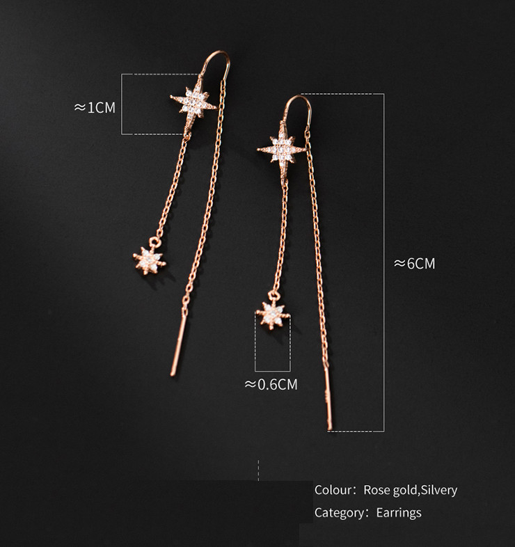 Women Solid Sterling Silver Hanging Bar Snowflake Threader CZ Earrings Gift PE48