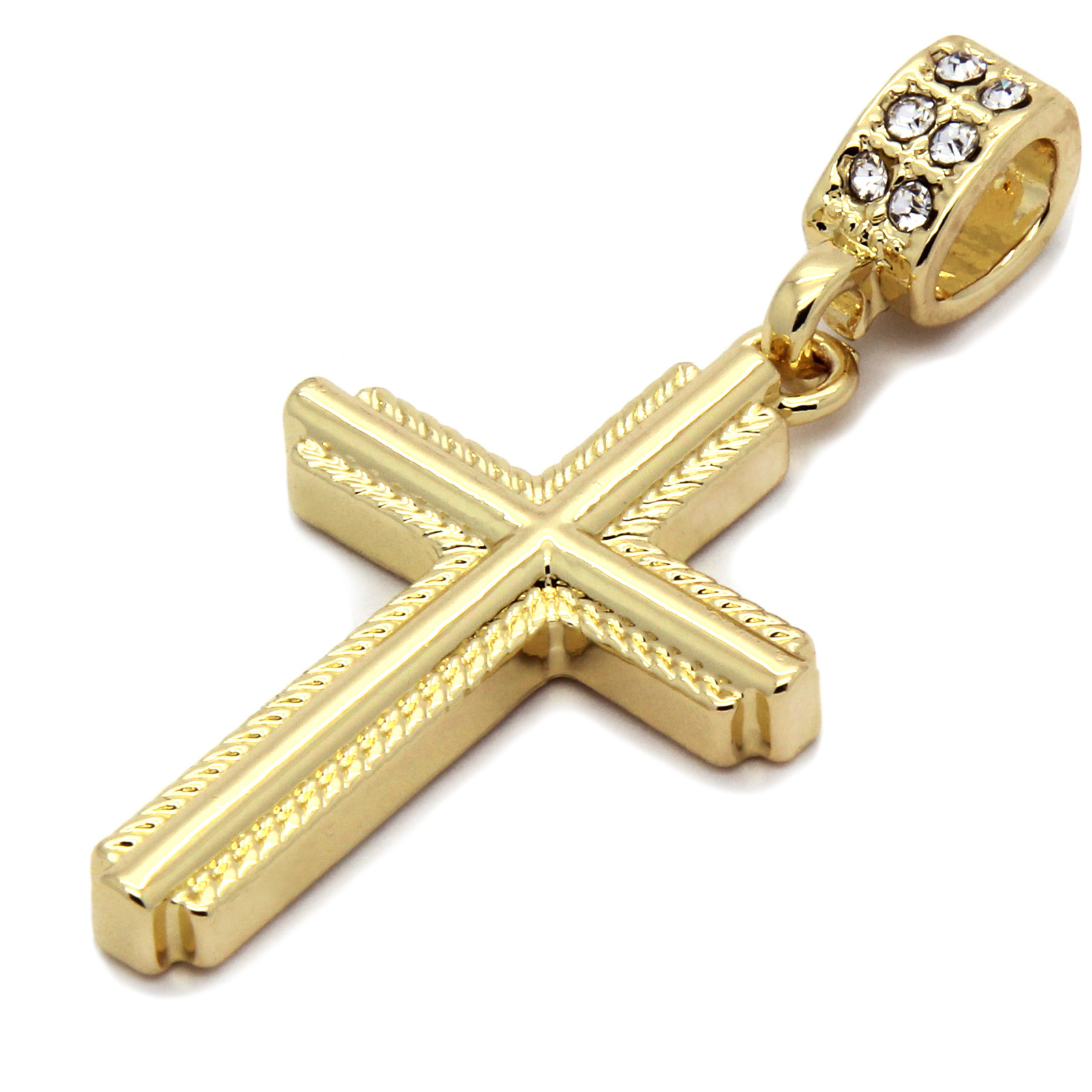 14k Gold Plated Braided Cross Pendant 24″ Figaro Necklace Chain Cubic Zirconia