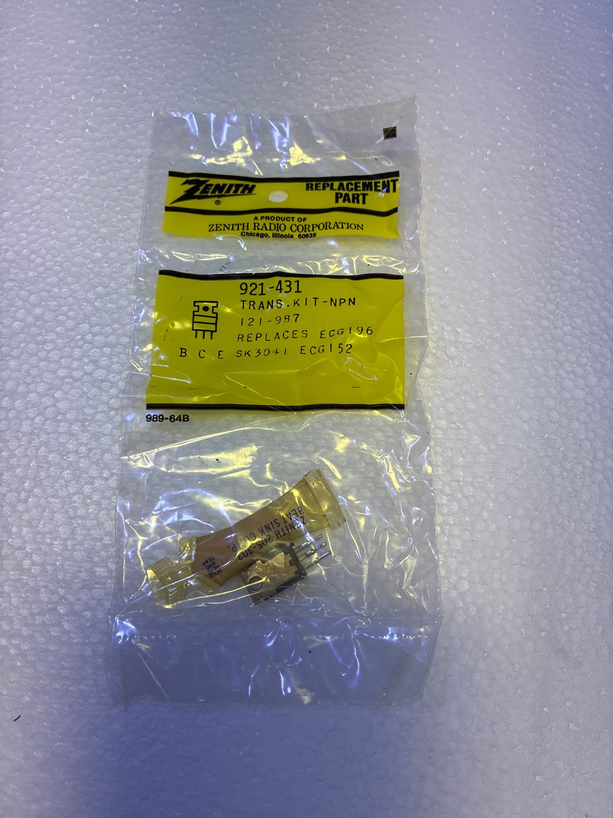 ⚡ Zenith 921-431 Transistor Kit NPN NOS Replacement Part w/ Heat Sink