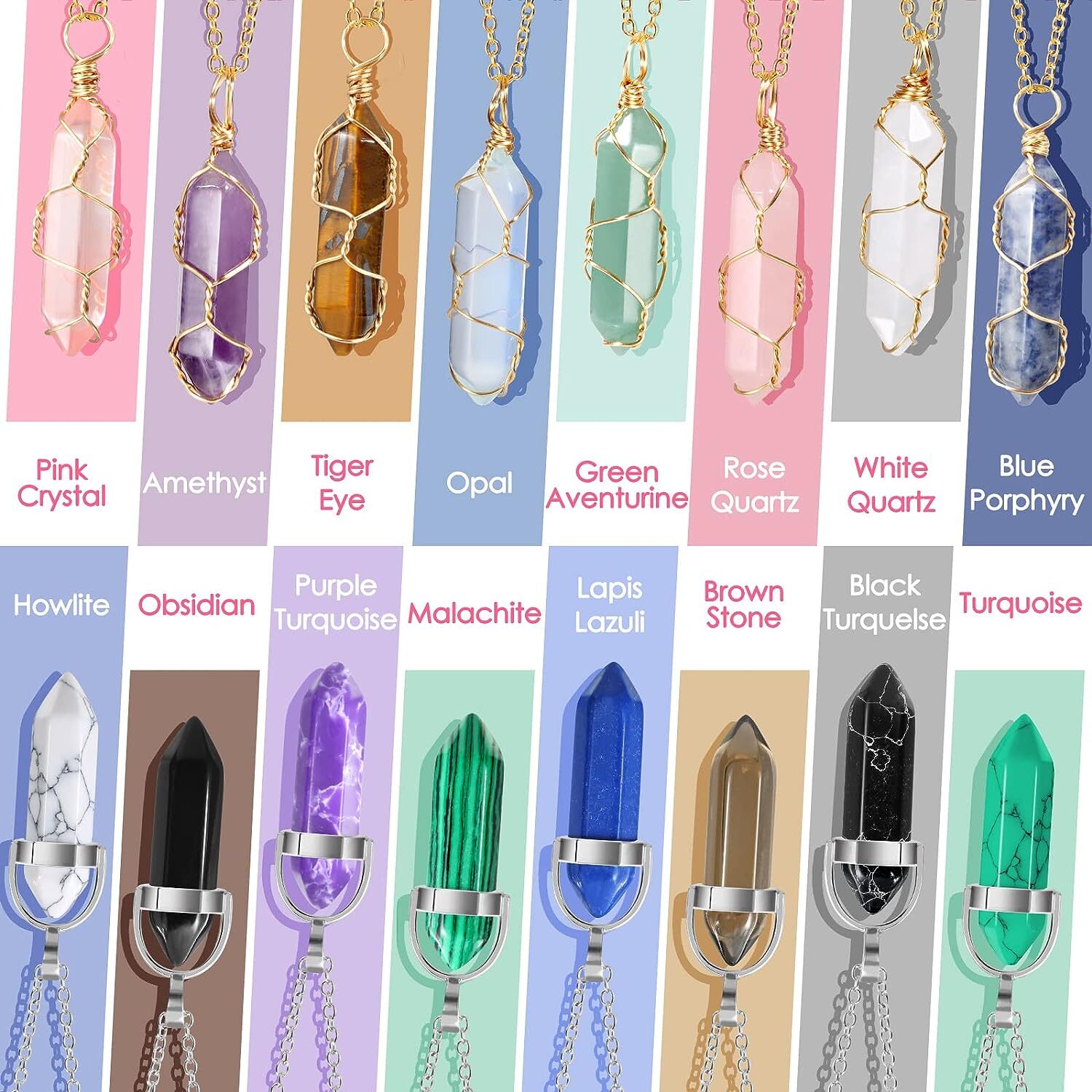 1Pc Healing Crystal Pendant Natural Chakra Quartz Stone Charm Hexagonal Necklace