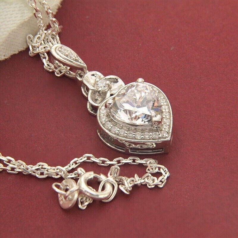 Heart Cut Simulated Diamond Stunning Heart Fancy Pendant 14K White Gold Plated