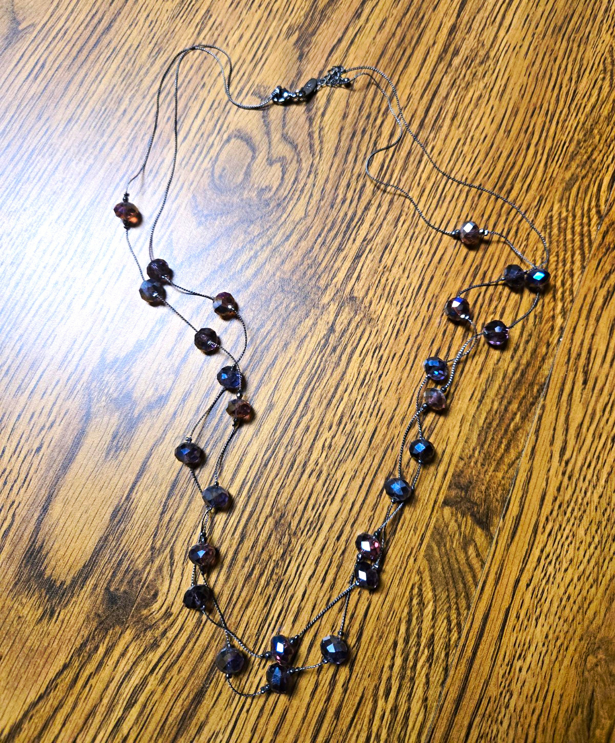 Brown Glass Bead Ball/Bead Chain Necklace with Silver Tone Metal Lobster Clasp