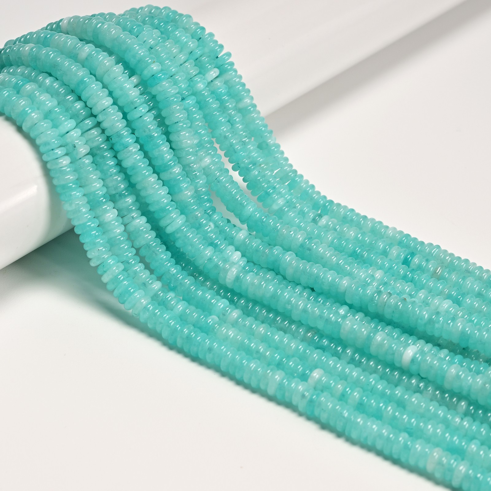Aqua Blue Color Dyed Jade Smooth Rondelle Beads Size 2x6mm 15” Strand