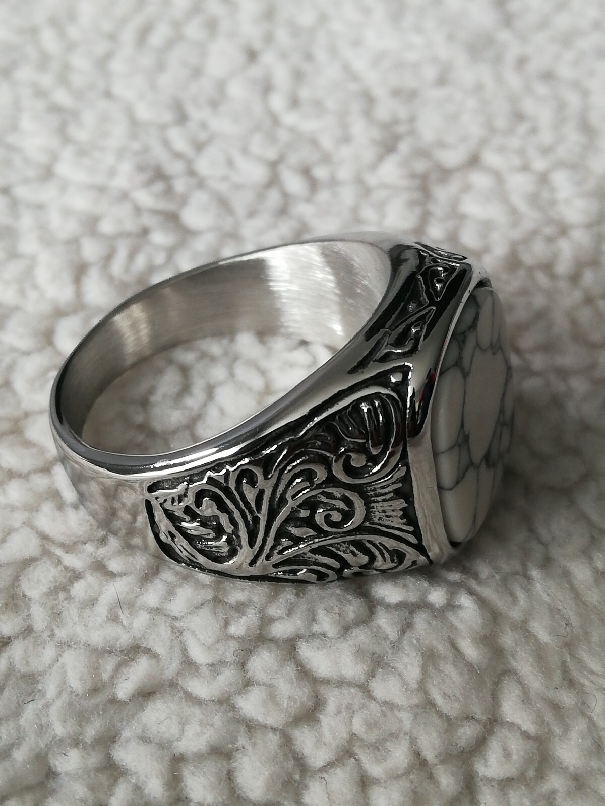 White Turquoise Stainless Steel Ring Size 7,8, 9,10,11,12