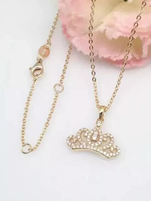 Round Cut Simulated Diamond Stunning Crown Charm Pendant 14K Yellow Gold Plated