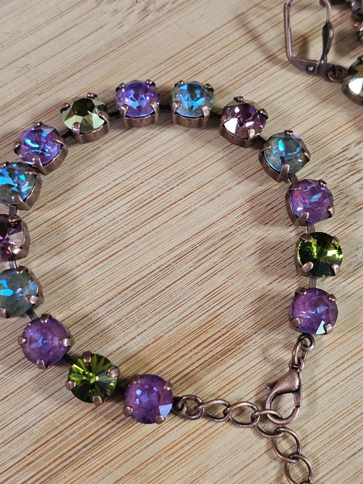 B1-9 Olive Purple Copper Drop Earrings Matching Cup Chain Bracelet Set