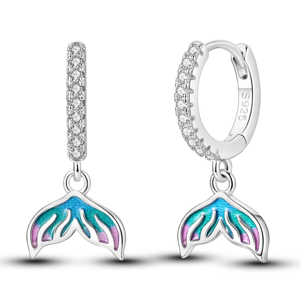 LAZA Original Women 925 Silver Hoop Earrings Sparkling Ocean Tail Jewelry