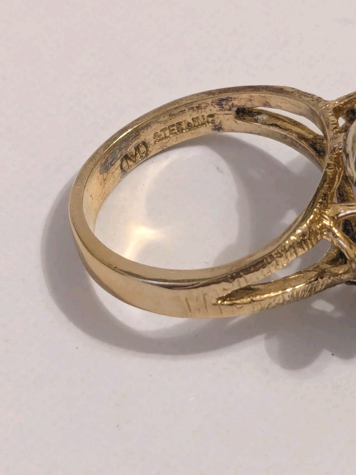 Signed M Gold Plated 925 Silver Dome Flower Nugget Style Cocktail Ring. Size 8.