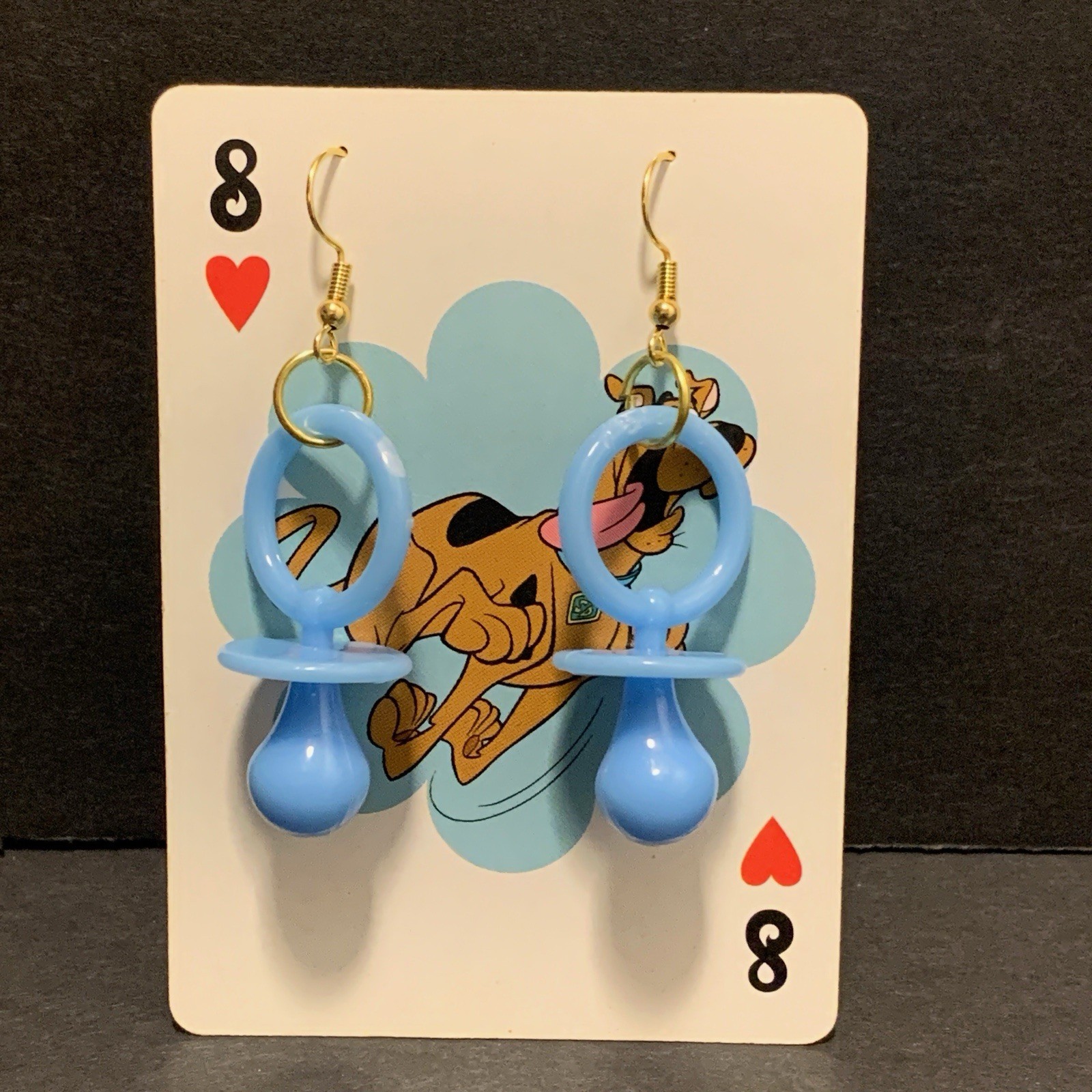 Blue Pacifier Earrings Gold Handmade Baby Shower Gender Twee Kidcore Whimsy