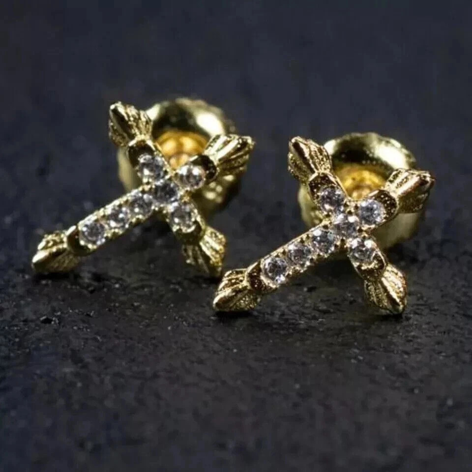 Cross Engagement Stud Earrings Round Cut Simulated Diamond 925 Starling Silver