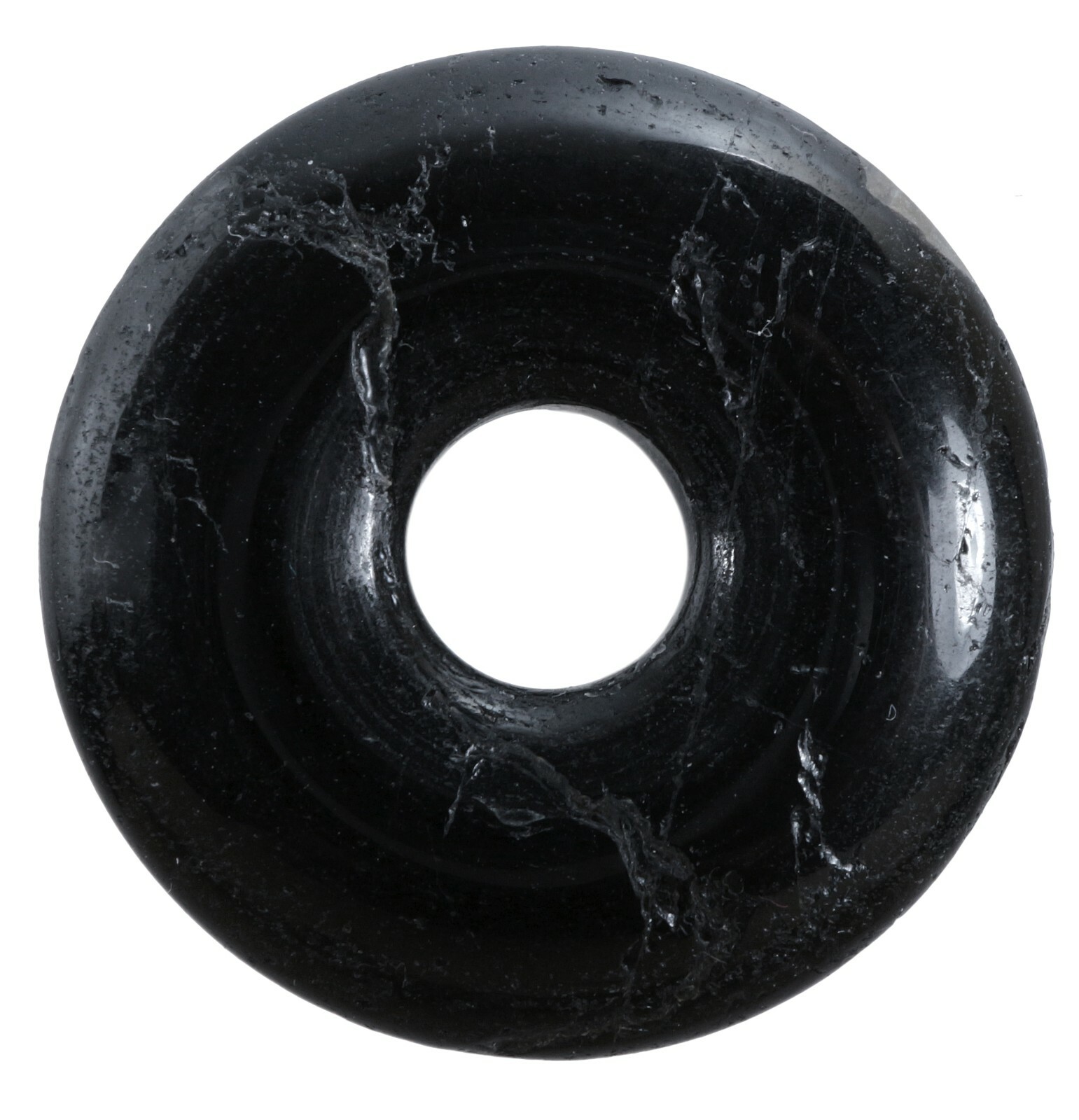 Schwarzer Turmalin Schörl Donut Anhänger Edelstein 30 mm Scheibenstein Pi Stein