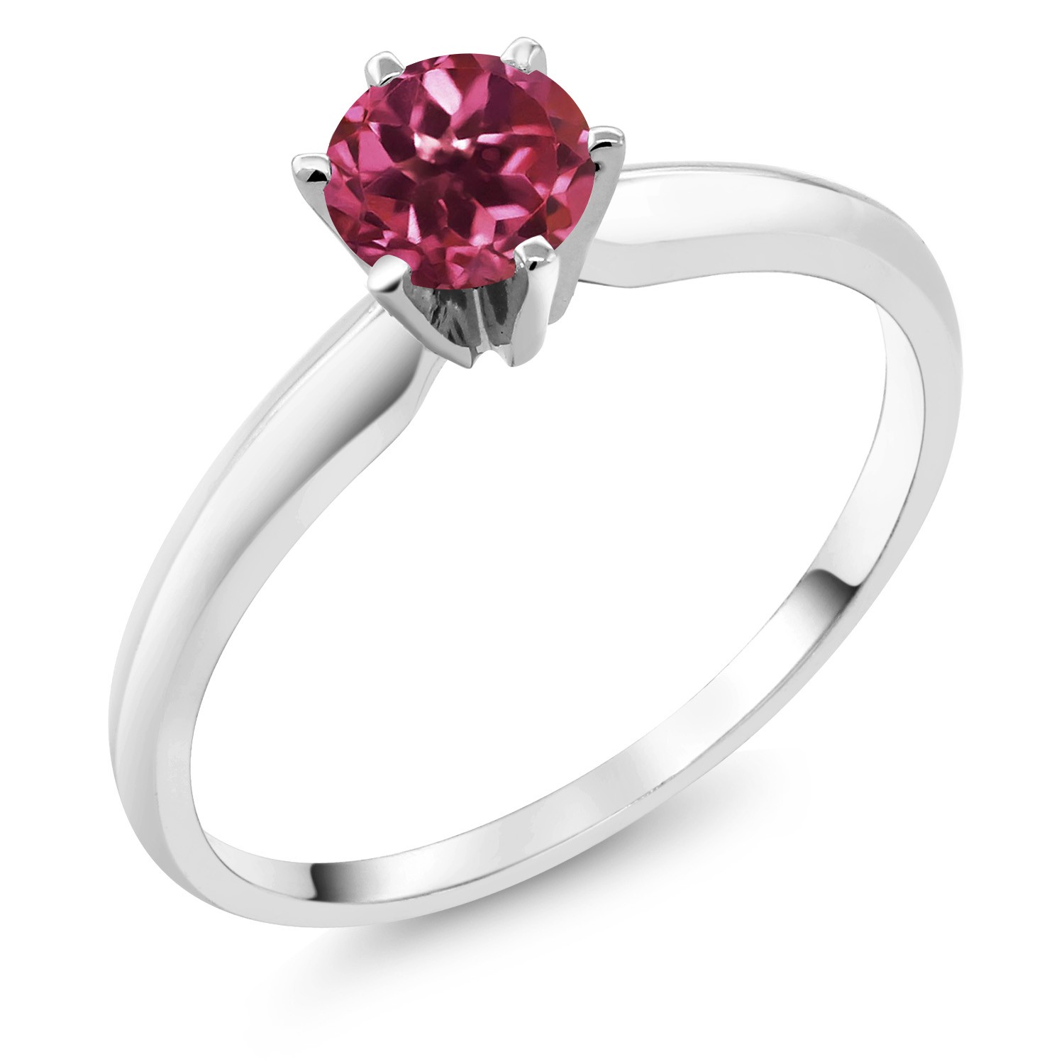 18K White Gold Pink Tourmaline Engagement Solitaire Ring For Women (0.52 Cttw,