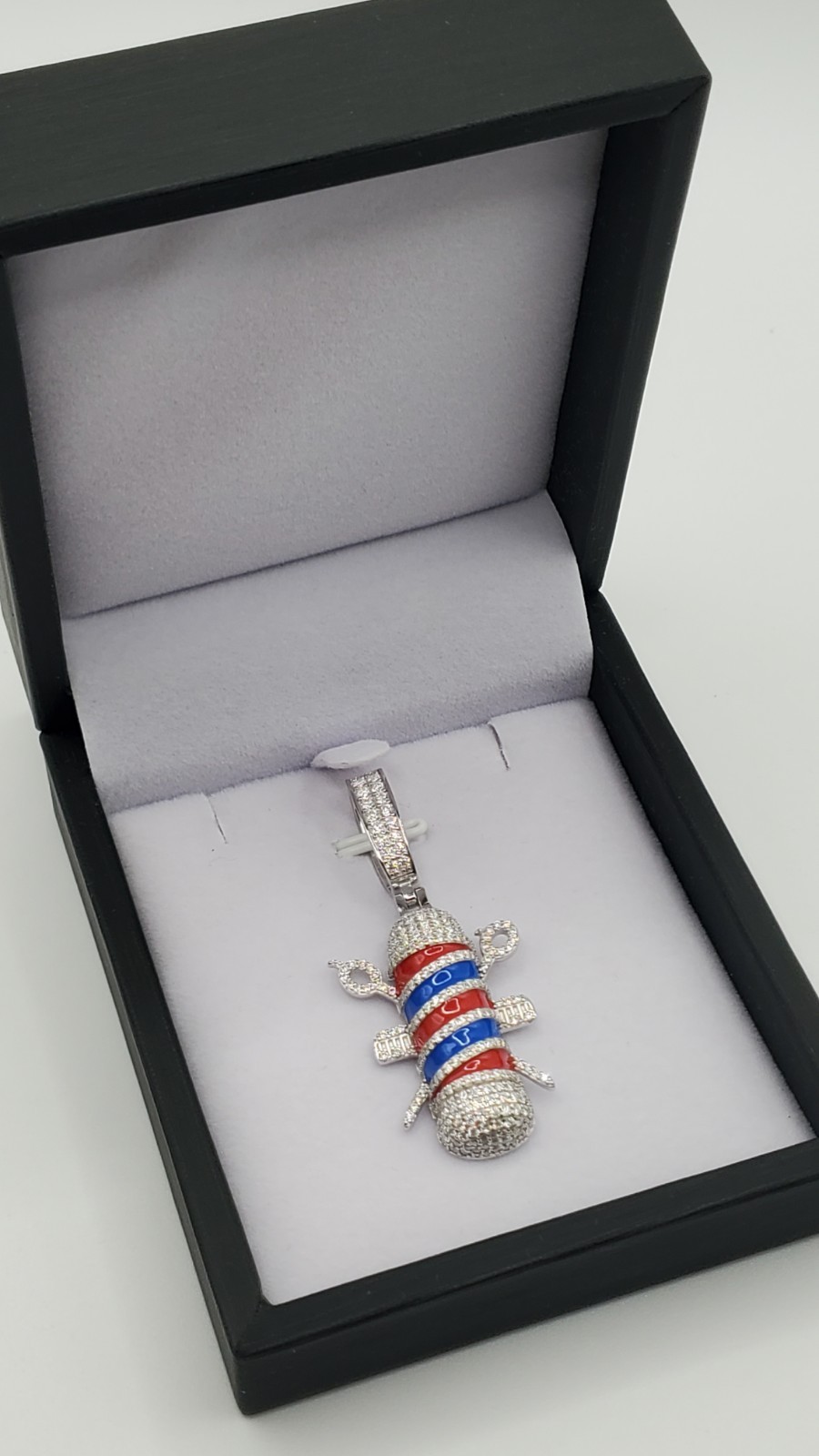 VVS1 Moissanite 925 Sterling Silver Barber Pendant Enamel Medium Men GRA, NEW