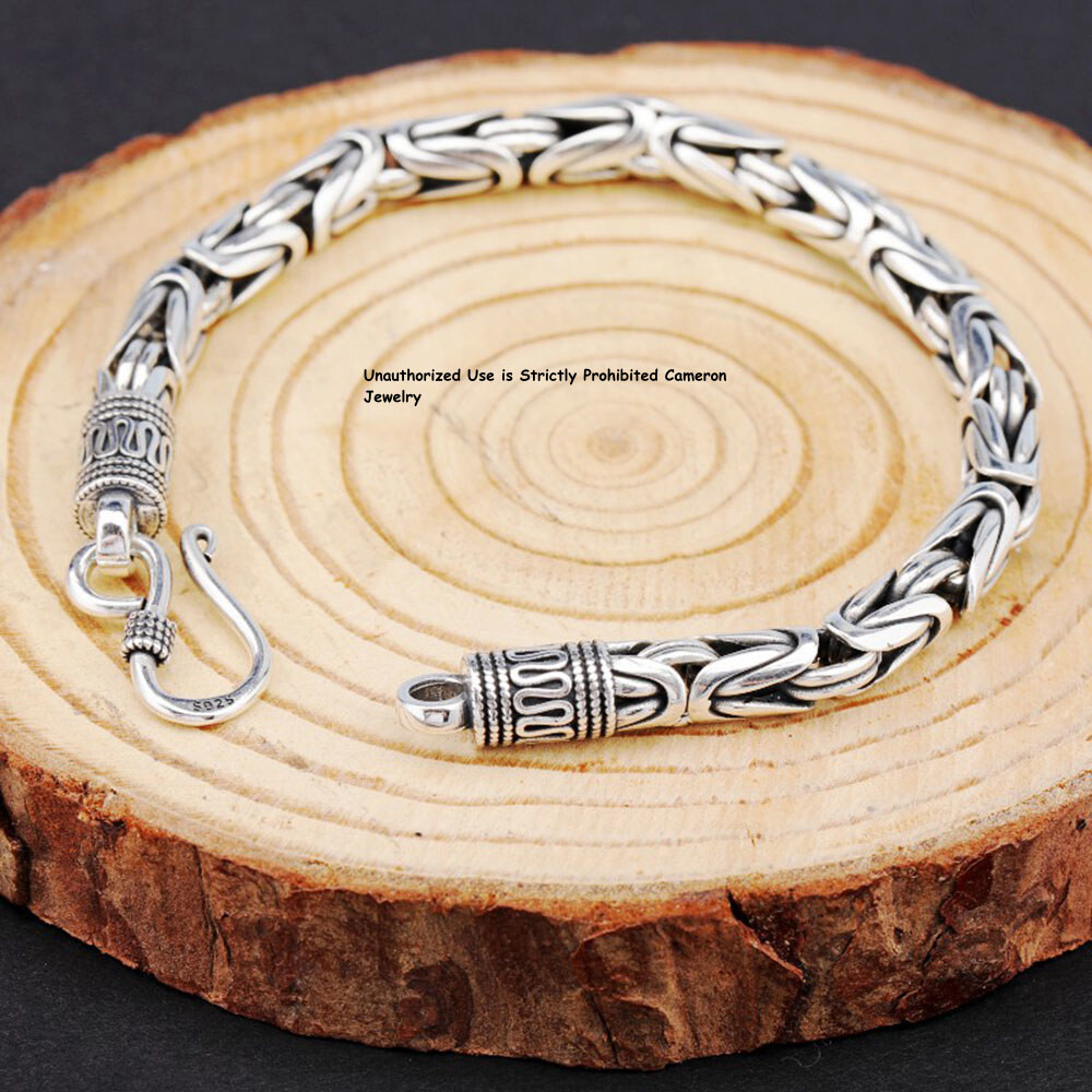 Pure S925 Sterling Silver Chain 4mm/5mm/6mm/7mm Byzantine Link Bracelet 6-9inch