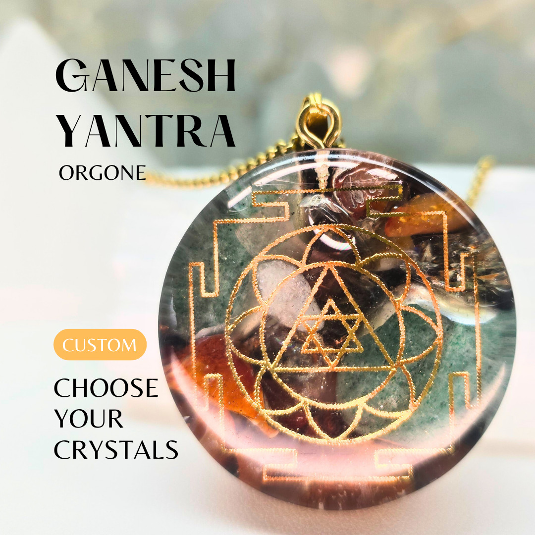 GANESH YANTRA Custom Orgone Energy +50 crystals. Prosperity, Spiritual growth.