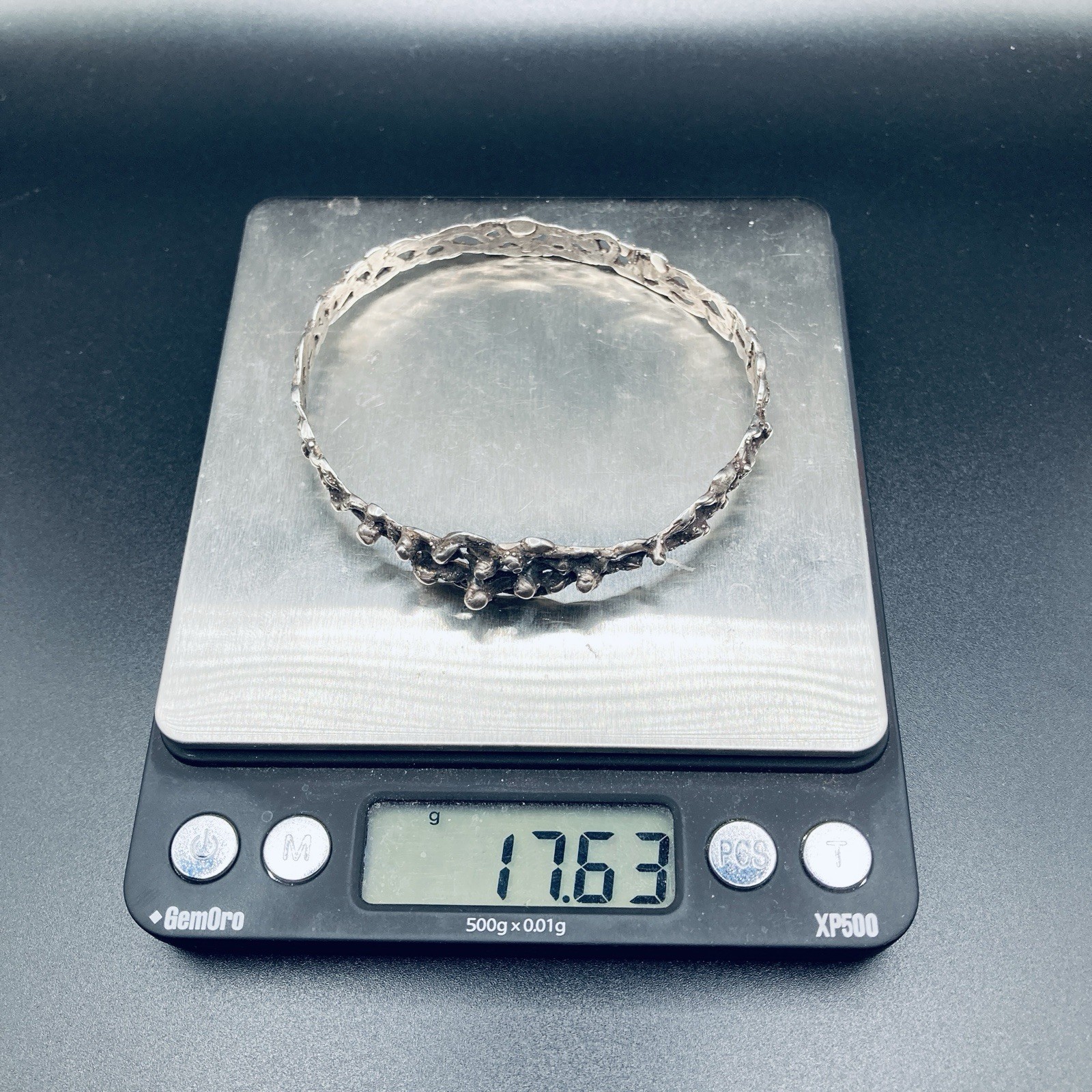 Vintage 925 Sterling Silver Modernist Bangle Bracelet 17g Freeform 2.75”