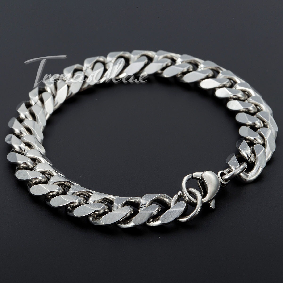 11mm Wide Mens Boys Curb Cuban Chain Silver Tone Stainless Steel Bracelet 7-11″