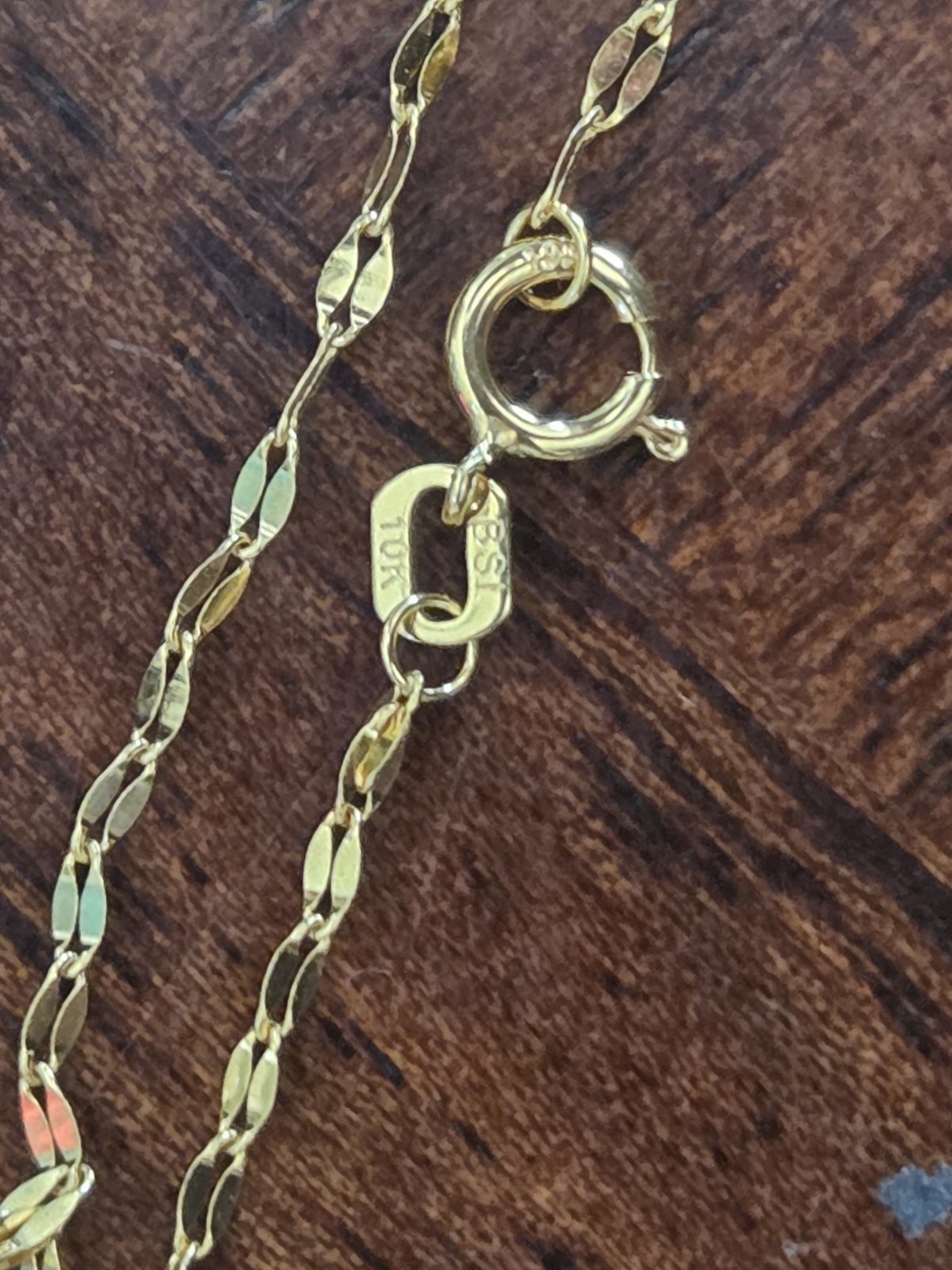 10k Yellow Gold Mirror Link Chain 9″ Bracelet/ Anklet Spring Ring Clasp 1.5mm