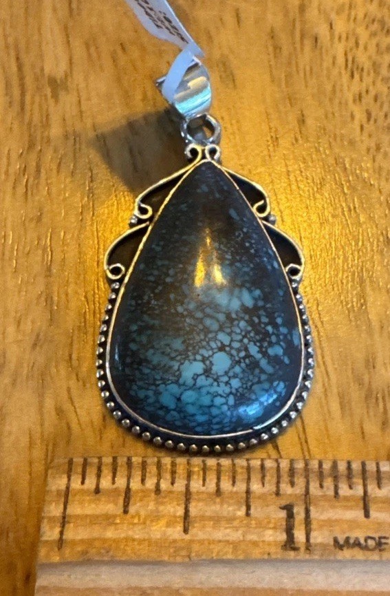 Large Tibetan Turquoise Pendant, Sterling