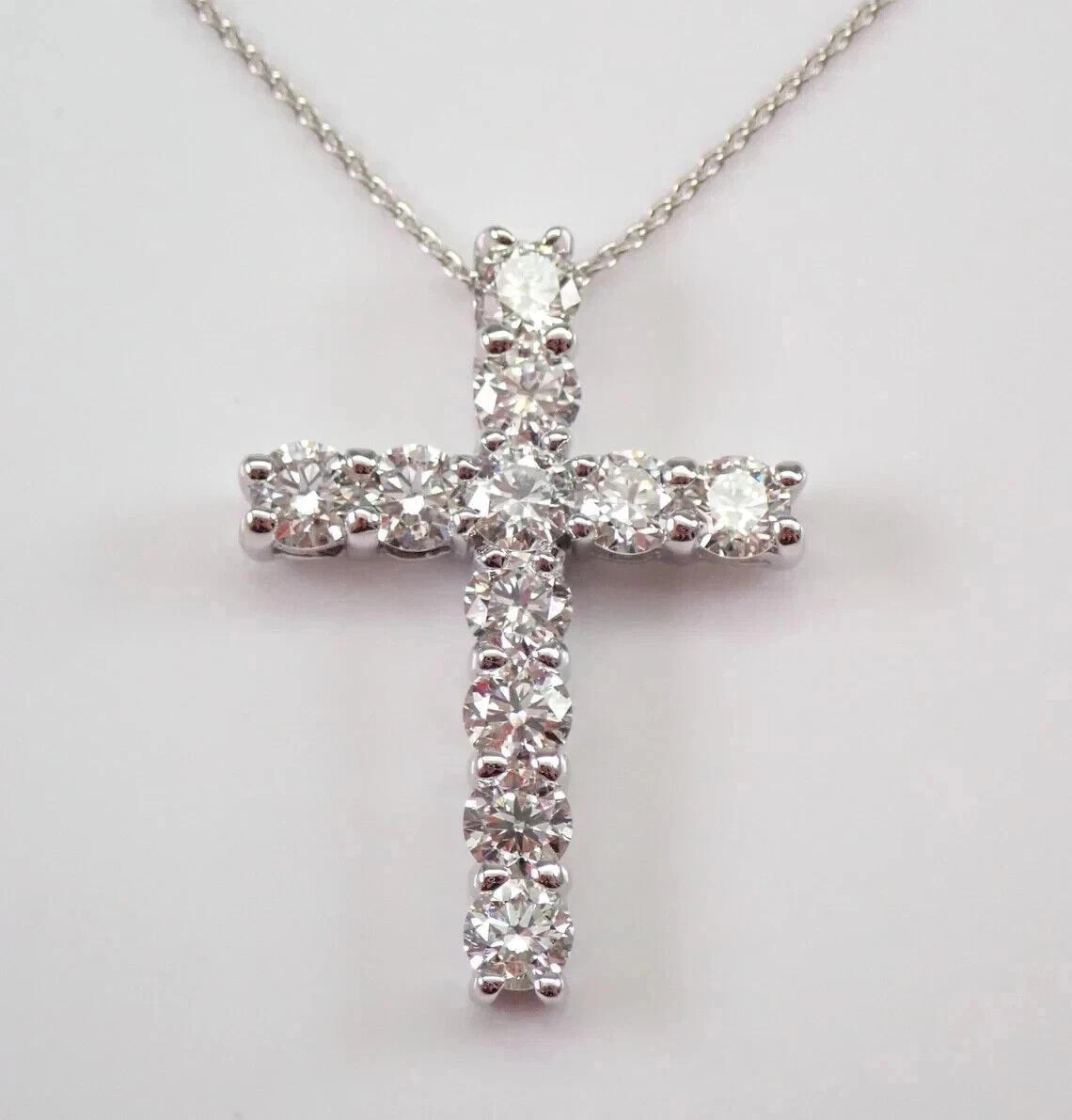 2.80Ct Lab Created Diamond Round Cross Pendant 14K White Gold Plated Free Chain