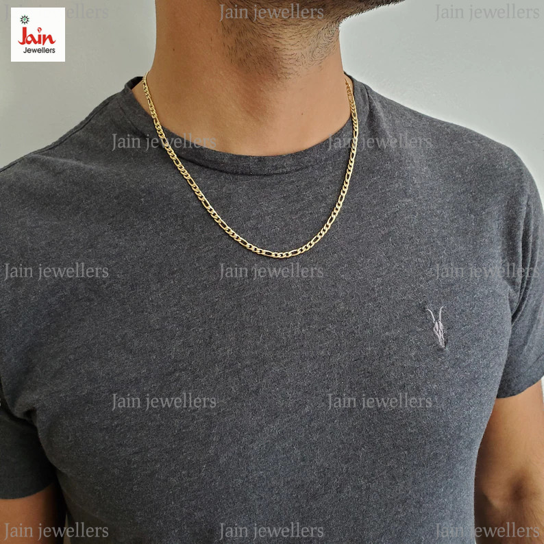 REAL GOLD 18 Kt, 22 Kt Hallmark Gold Figaro Link Unisex Necklace Chain 3.5 MM