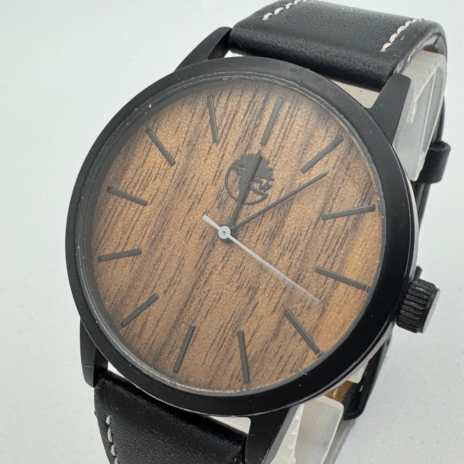 VH Quartz Watch Men Black Wood Grain Dial Japan Movt Leather Analog New Battery