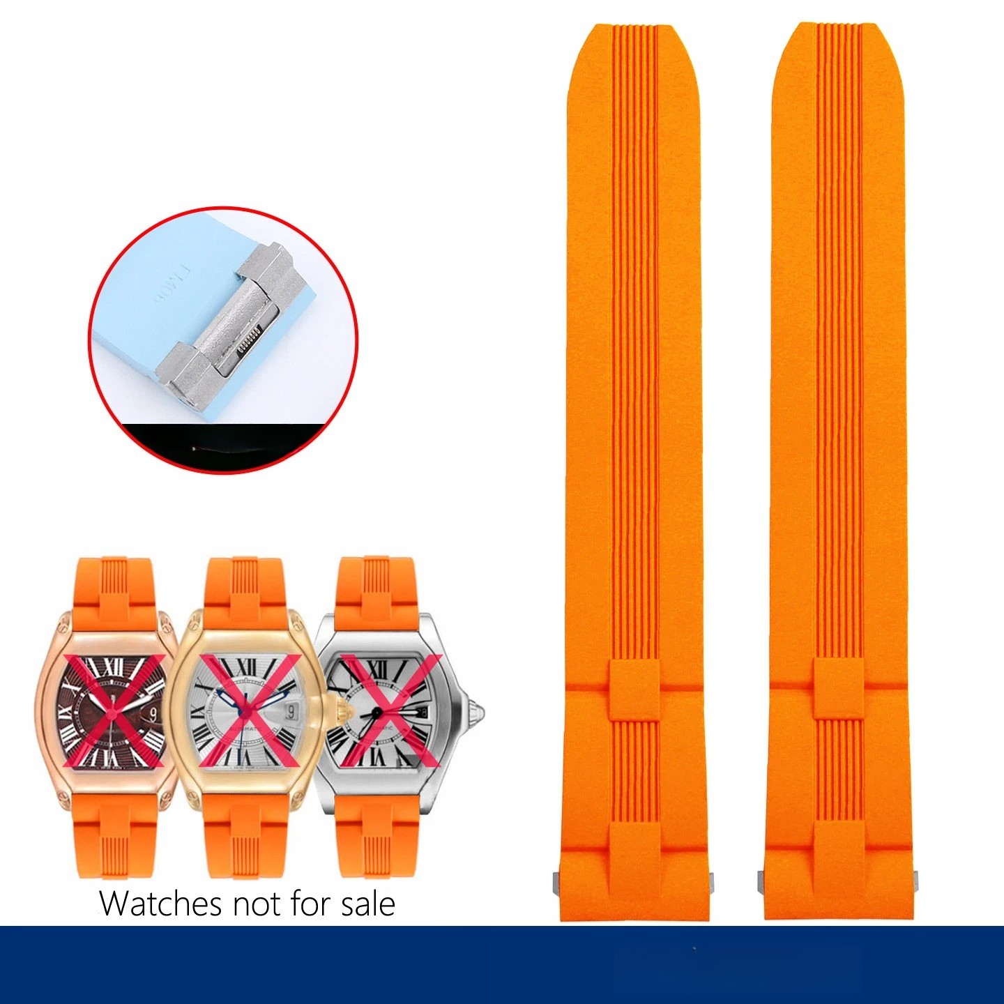 Men’s 19mm Quick Release FKM Rubber Strap for Cartier Roadster Folding Buckle