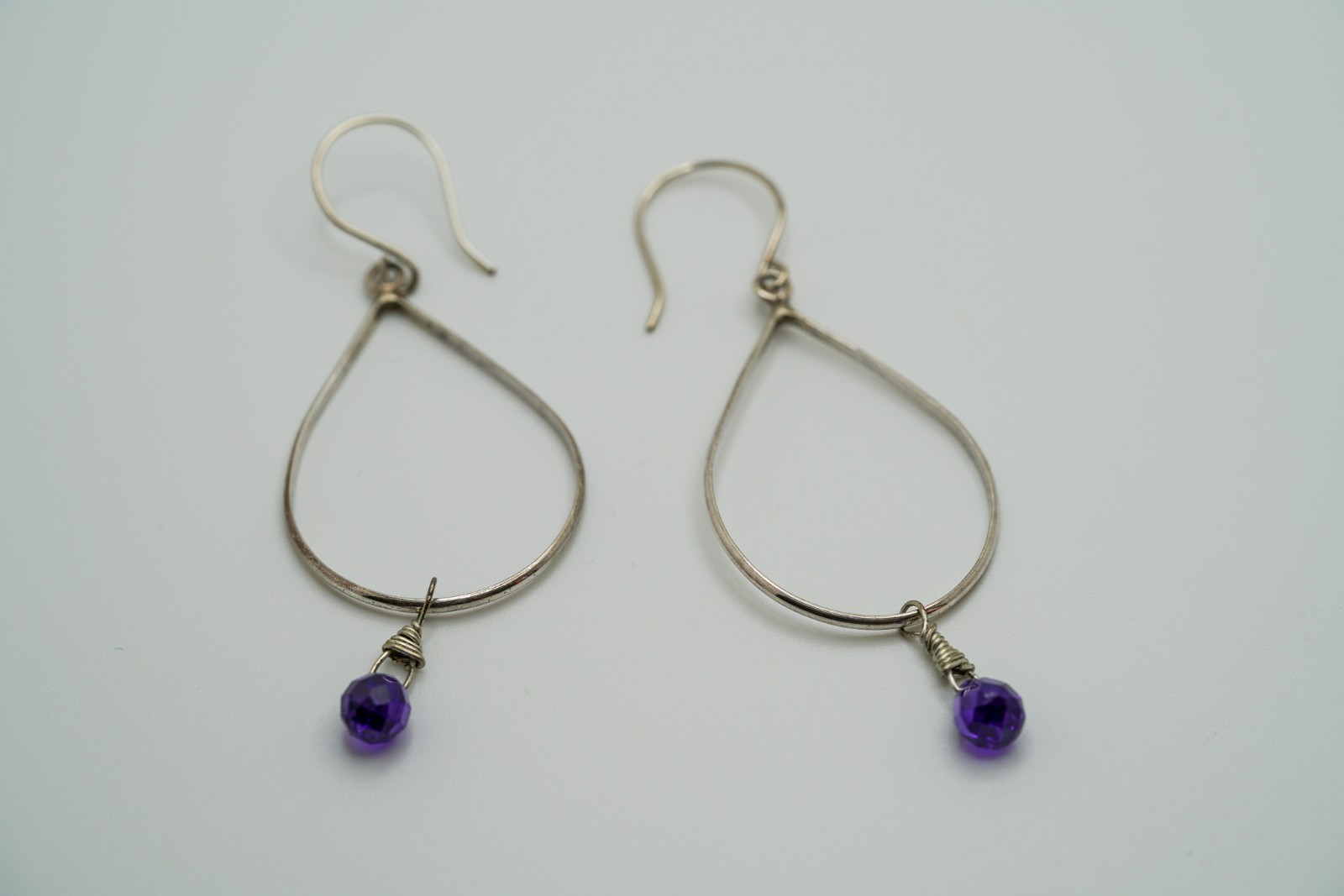 Vintage Sterling Silver Amethyst Dangle Earrings 7.2cm