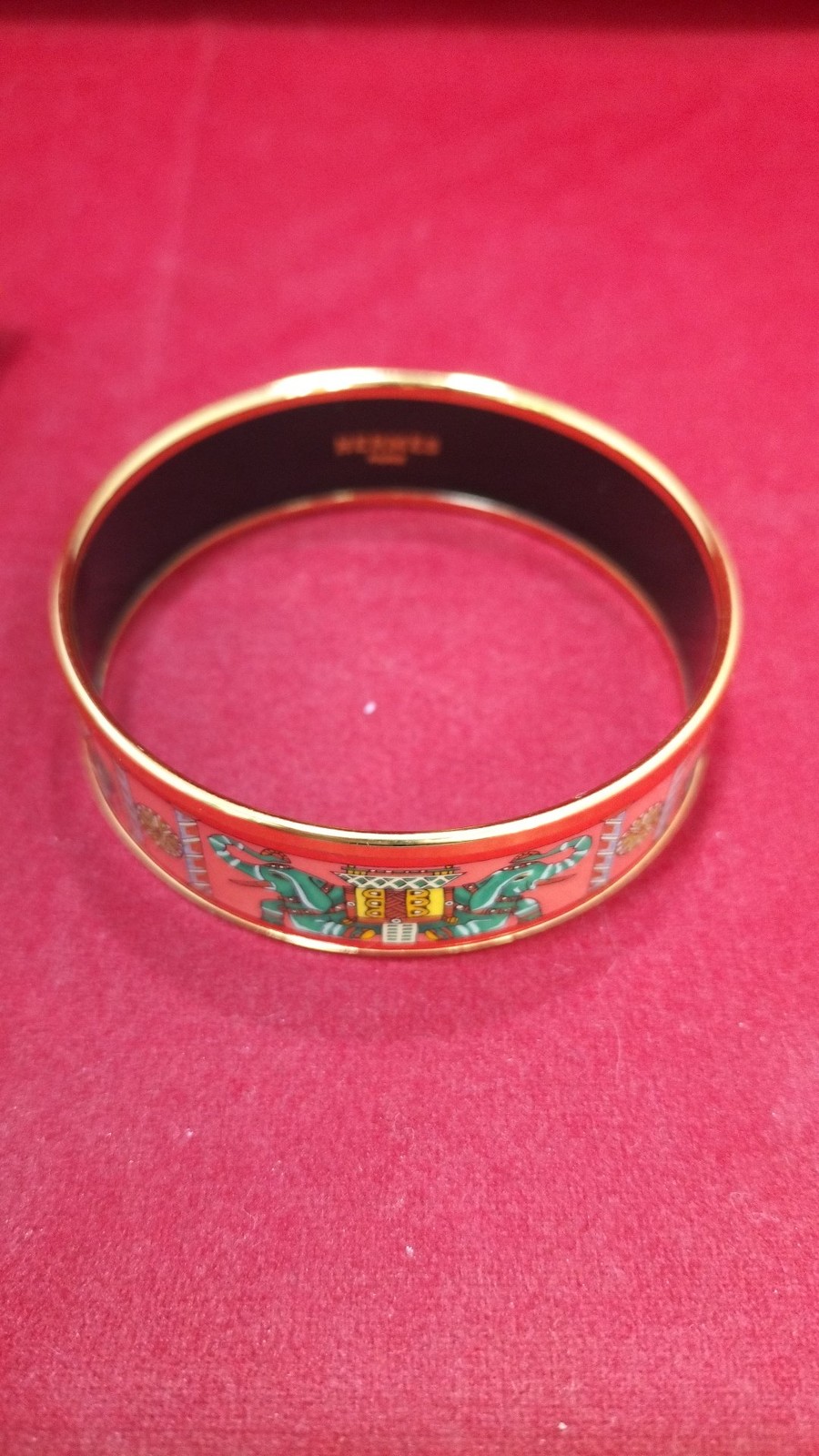Hermes Enamel Bangle GM Elephant Design Bracelet 20cm #M-603