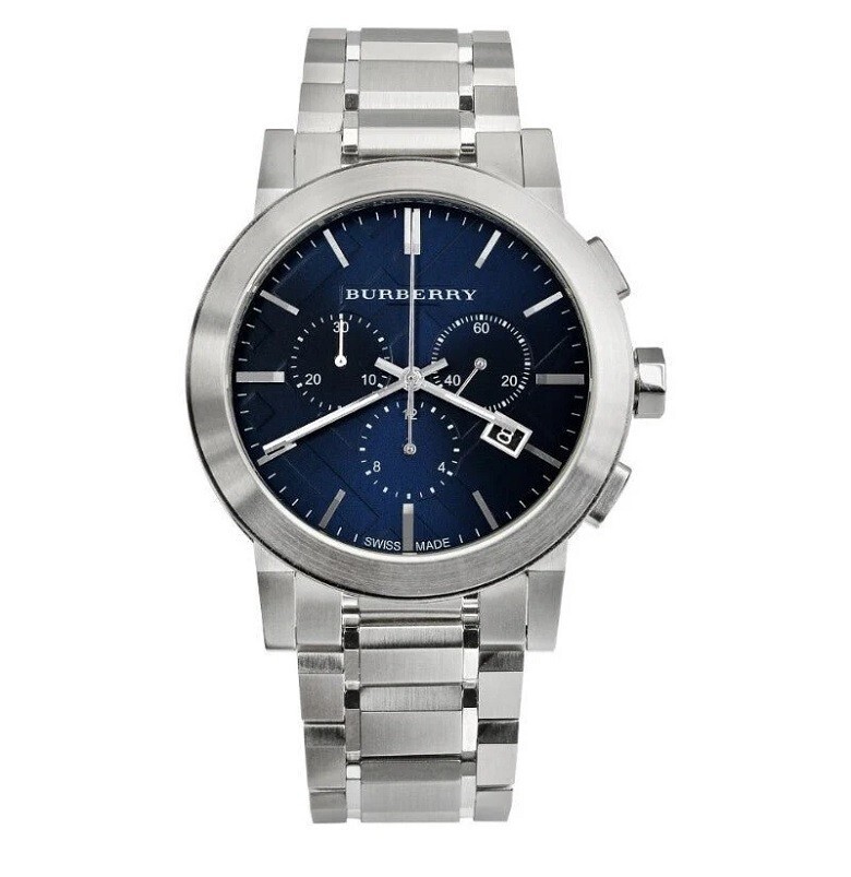 BURBERRY MENS WATCH STAINLESS STEEL SILVER STRAP WITH BLUE DIAL BU9363 GENUINE