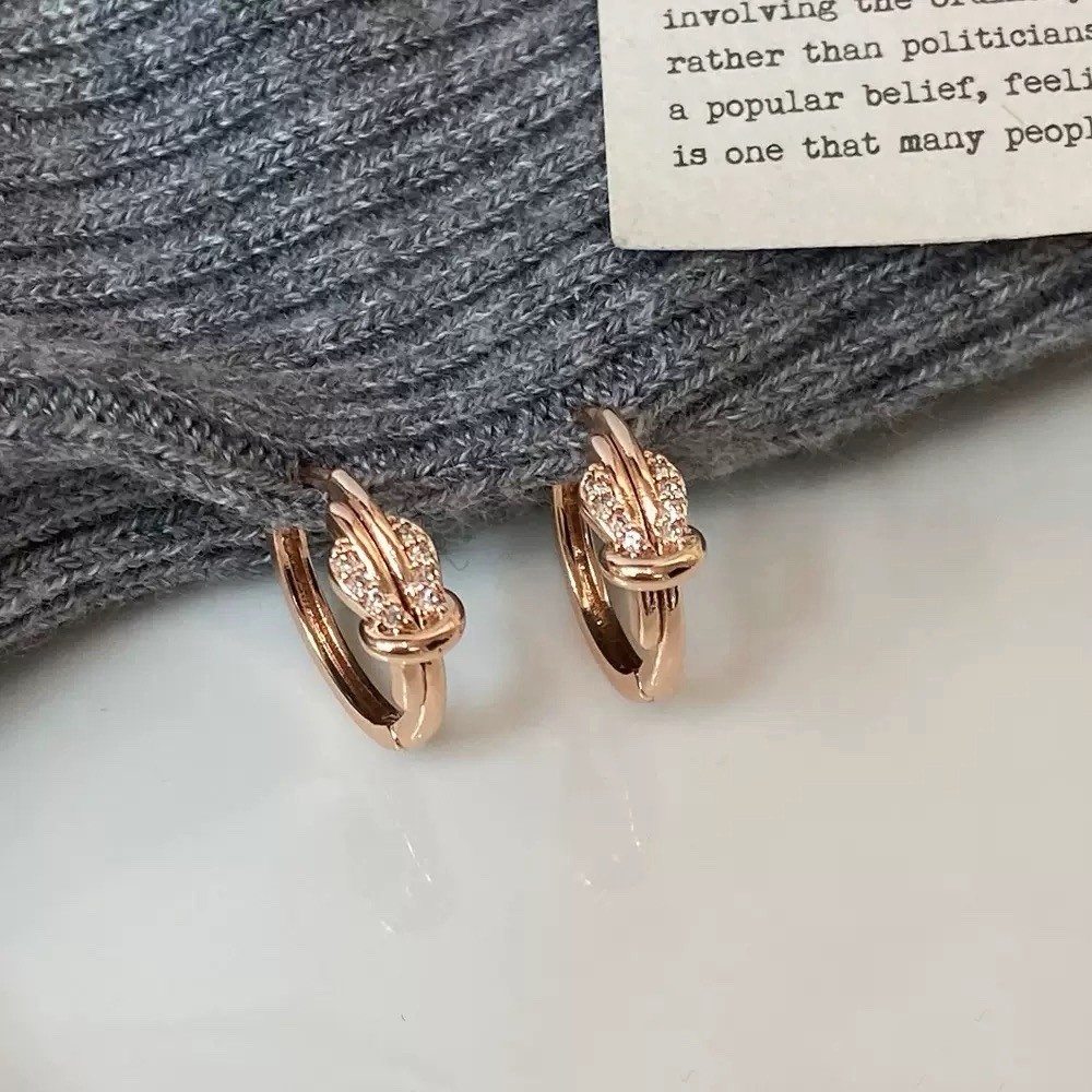 18K Gold Plated CZ Knot Hoop Earrings Small Huggie Earrings Gift for women 060
